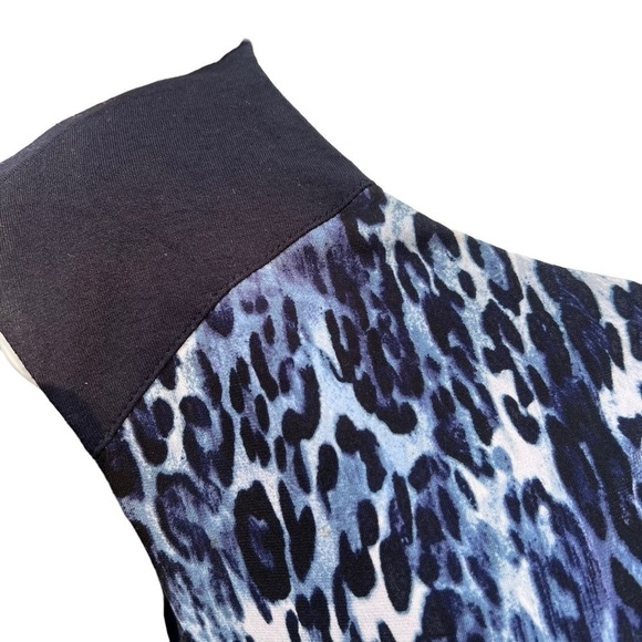 CACHE Stretch Sheath Dress Mini Blue Black Animal Print Sleeveless Size Small - Picture 4 of 7